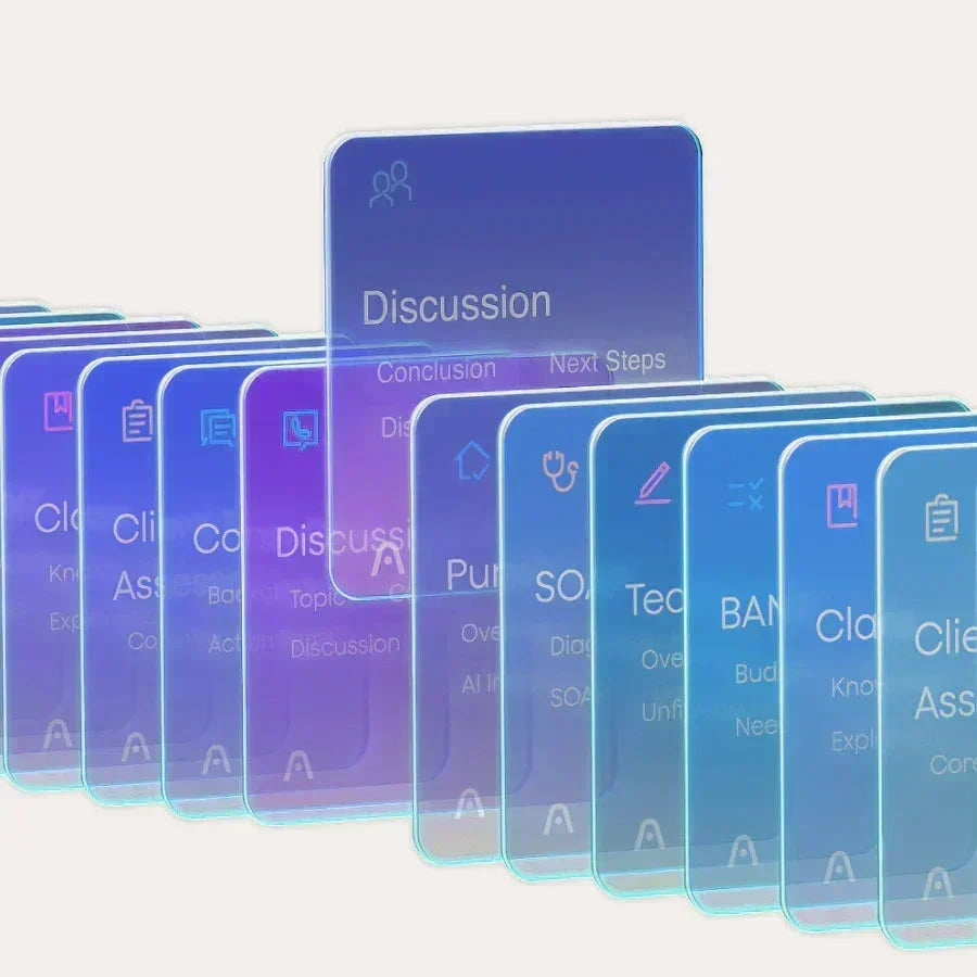 Stack of template cards including Discussion, Conclusion, and Next Steps