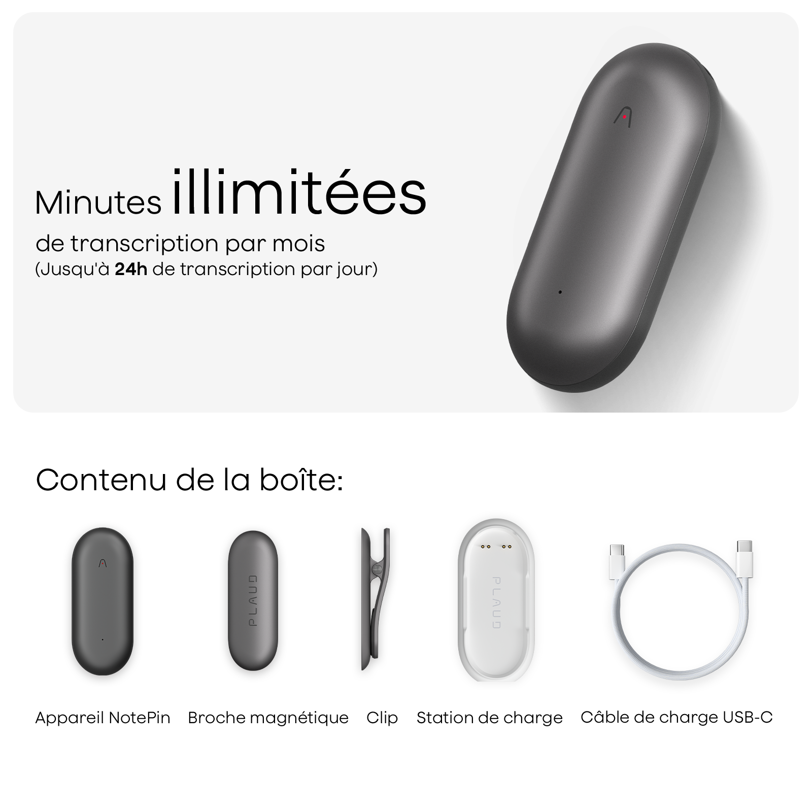 Plaud NotePin + 2 Abonnements Annuels à l’Unlimited Plan IA