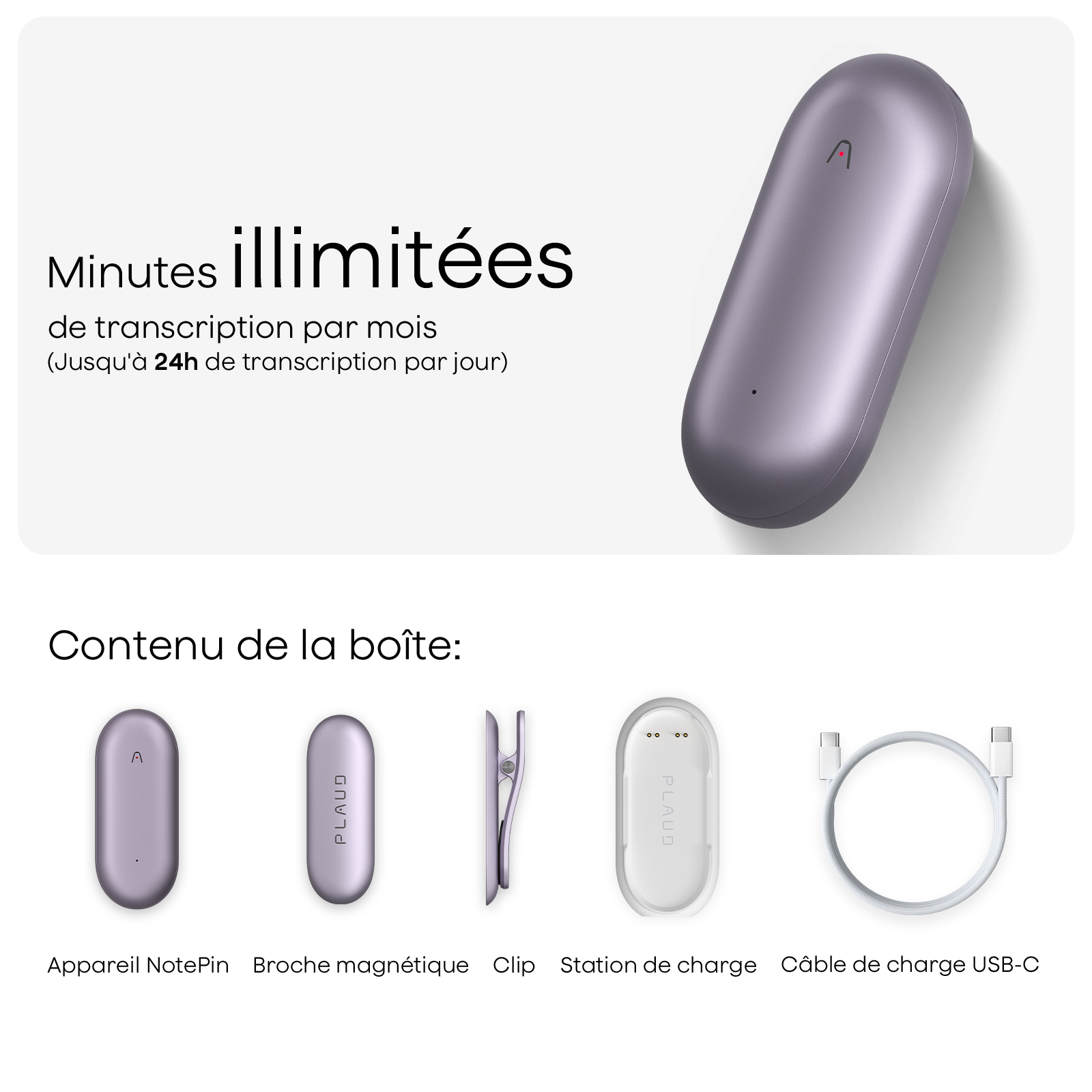 Plaud NotePin + 2 Abonnements Annuels à l’Unlimited Plan IA