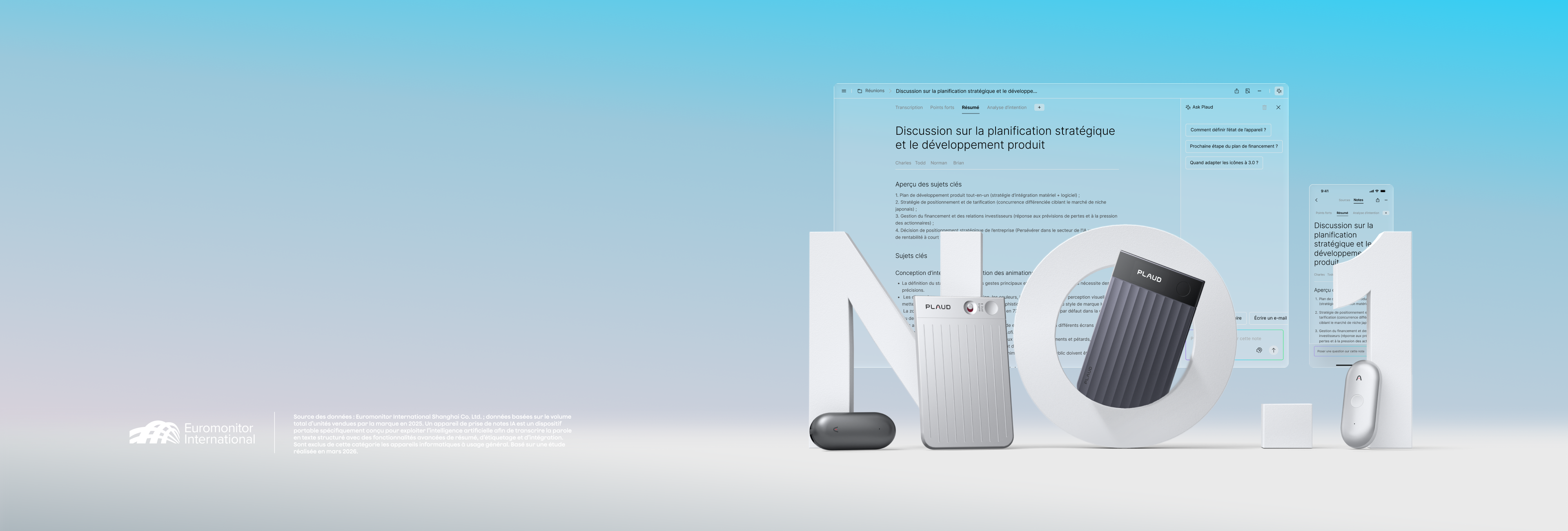 Plaud, la marque d'appareil de prise de notes IA n°1 au monde*.