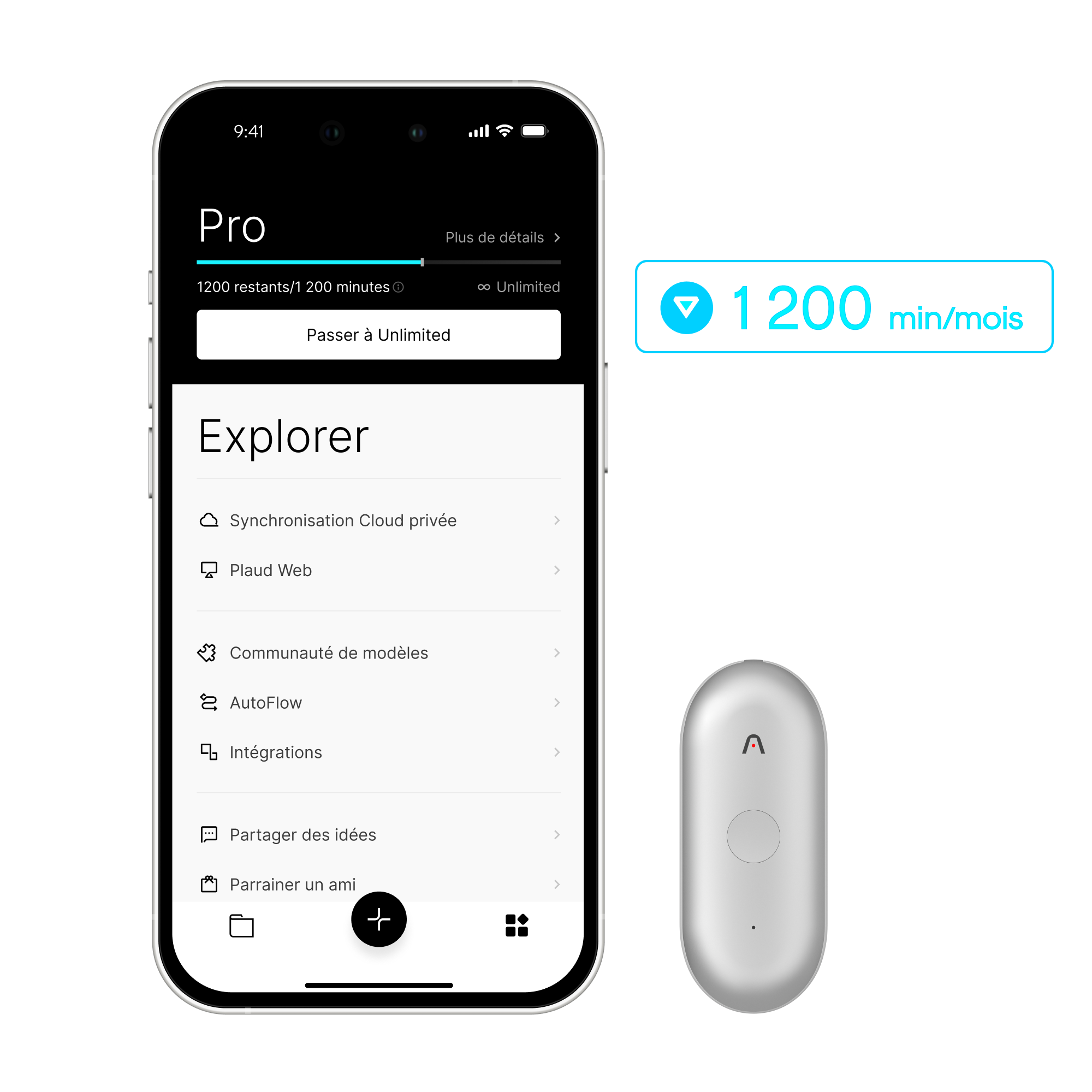 Plaud NotePin S + Plaud Intelligence Pro Plan (1 an)
