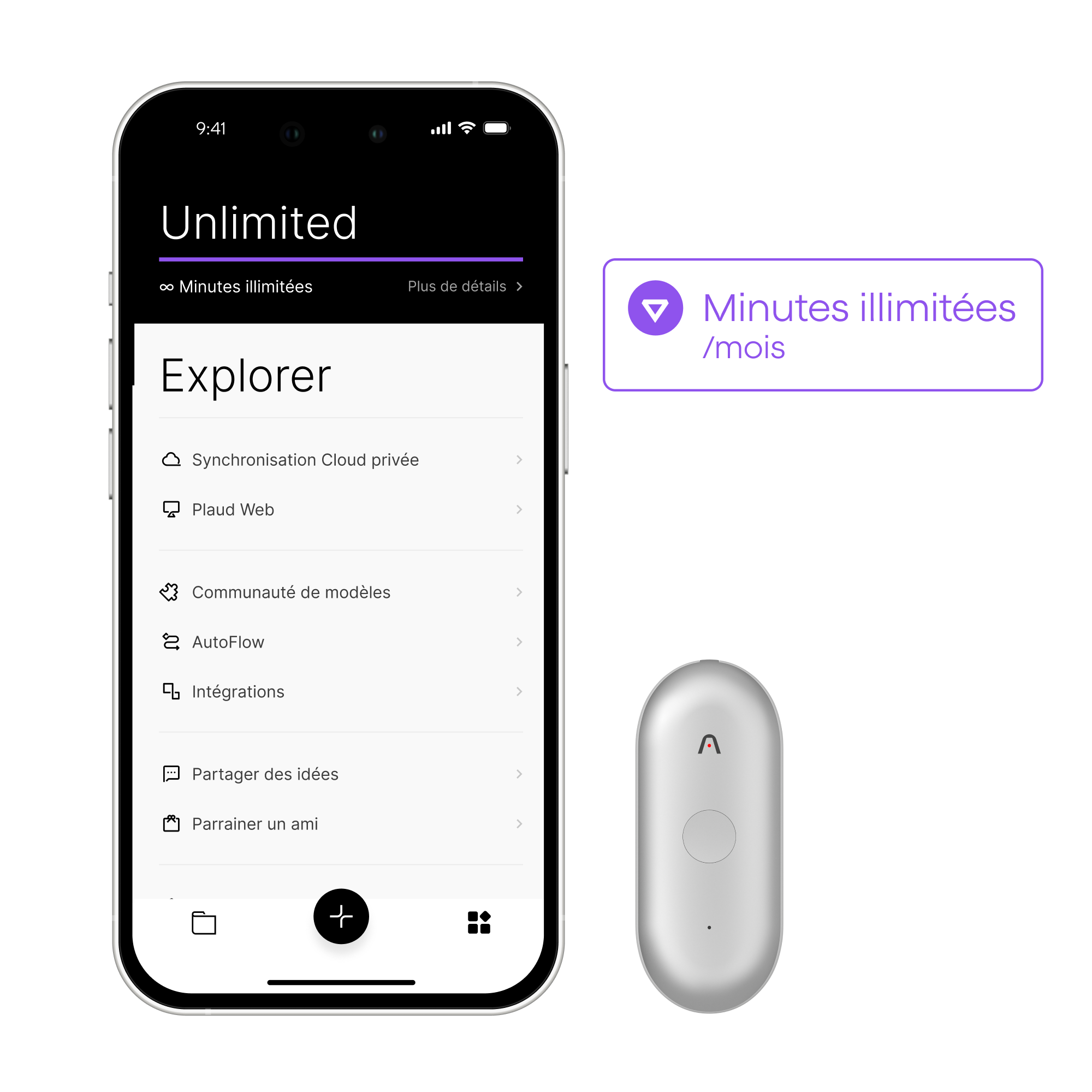 Plaud NotePin S + Plaud Intelligence Unlimited Plan (1 an)