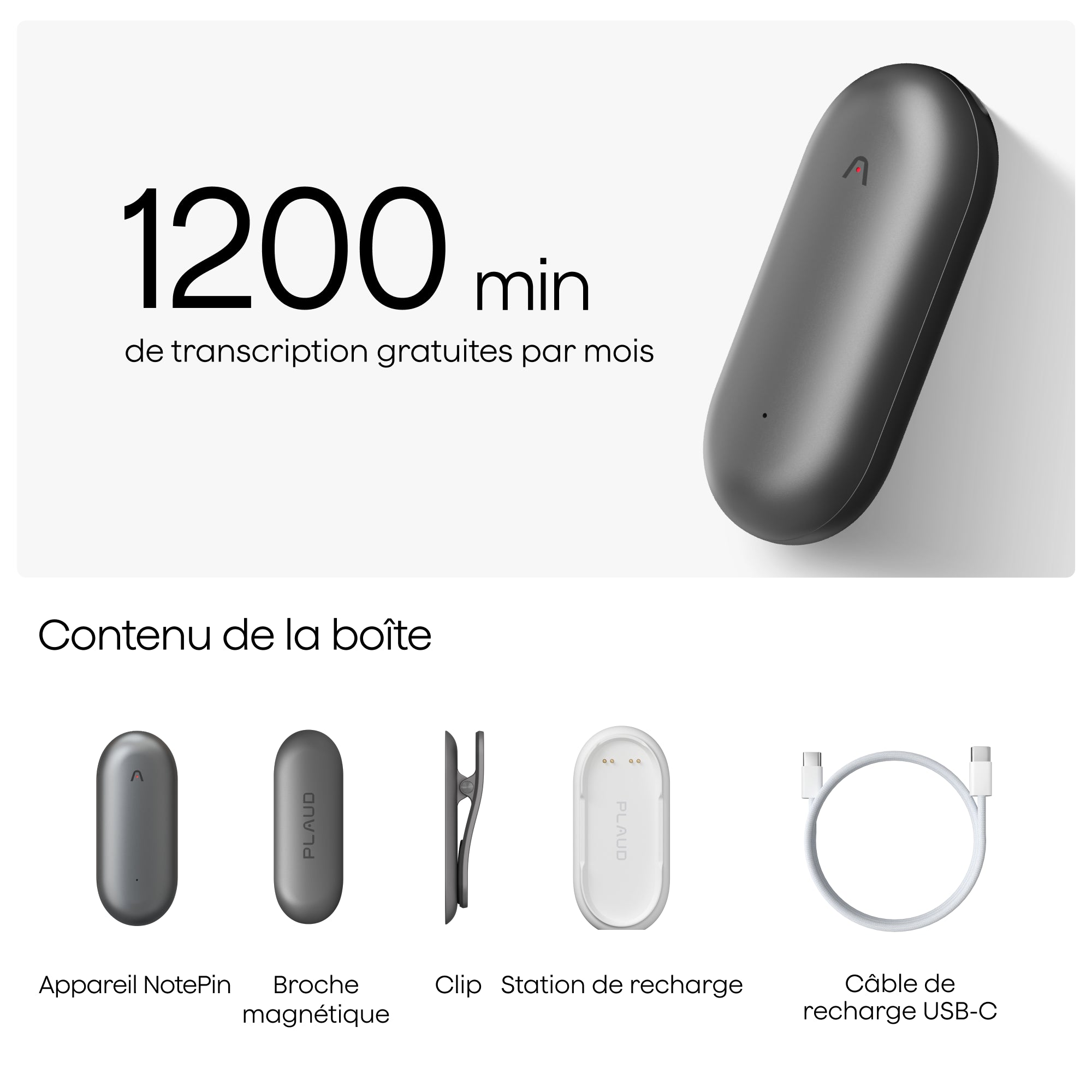 Plaud NotePin + Abonnement Annuel au Pro Plan IA