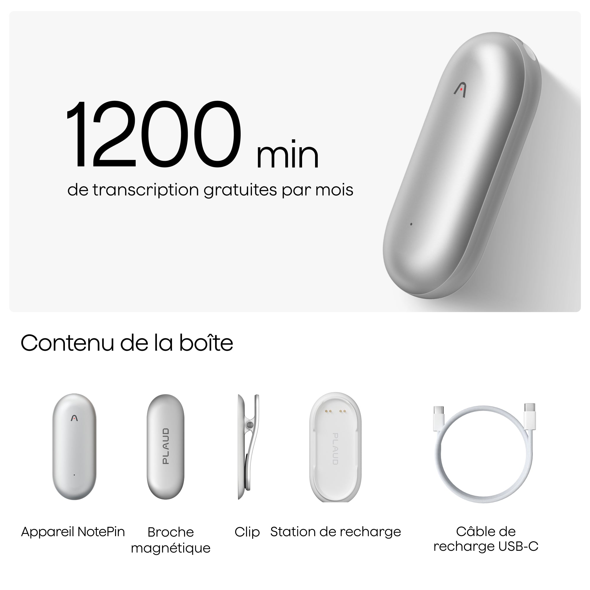 Plaud NotePin + Abonnement Annuel au Pro Plan IA