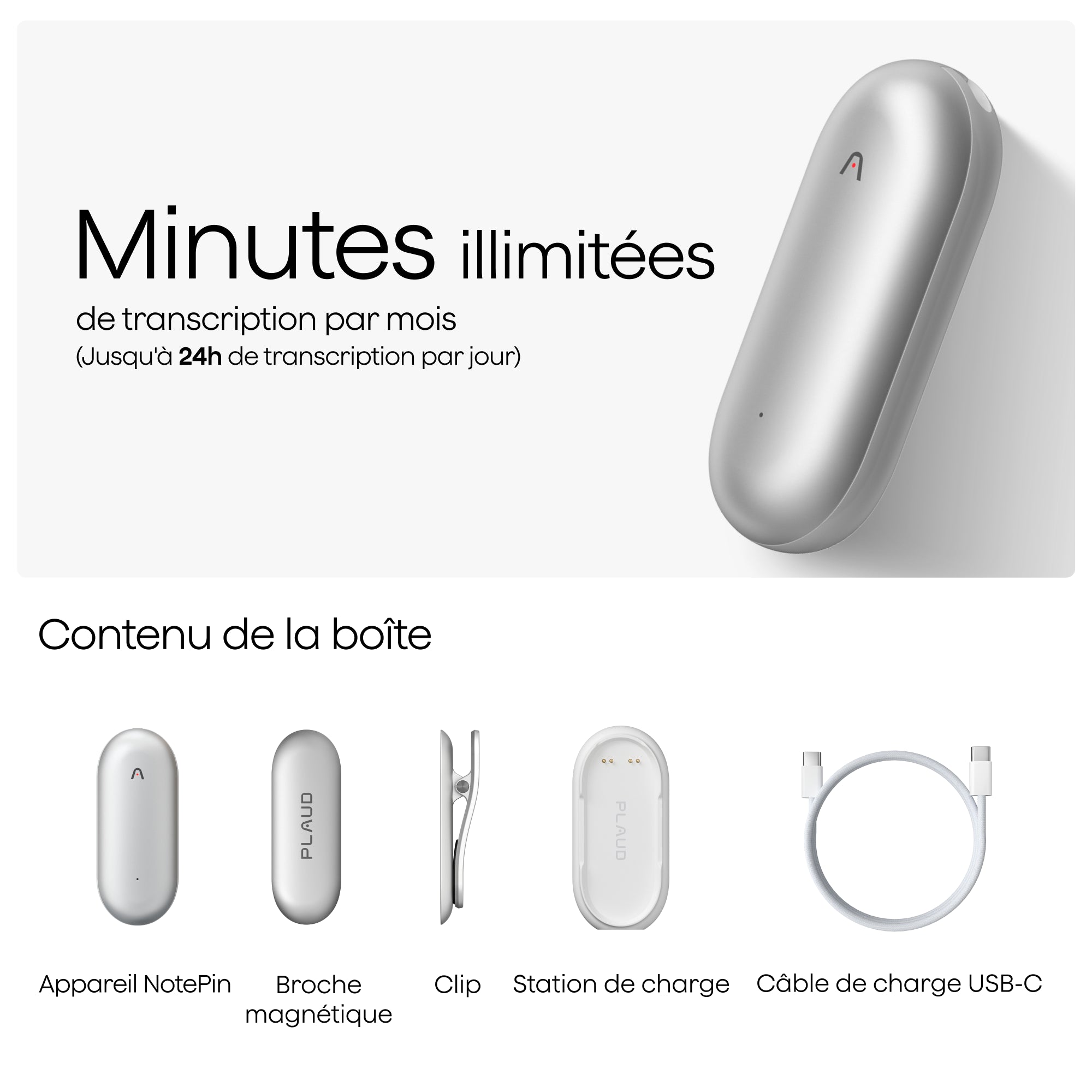 Plaud NotePin + Abonnement Annuel à l’Unlimited Plan IA