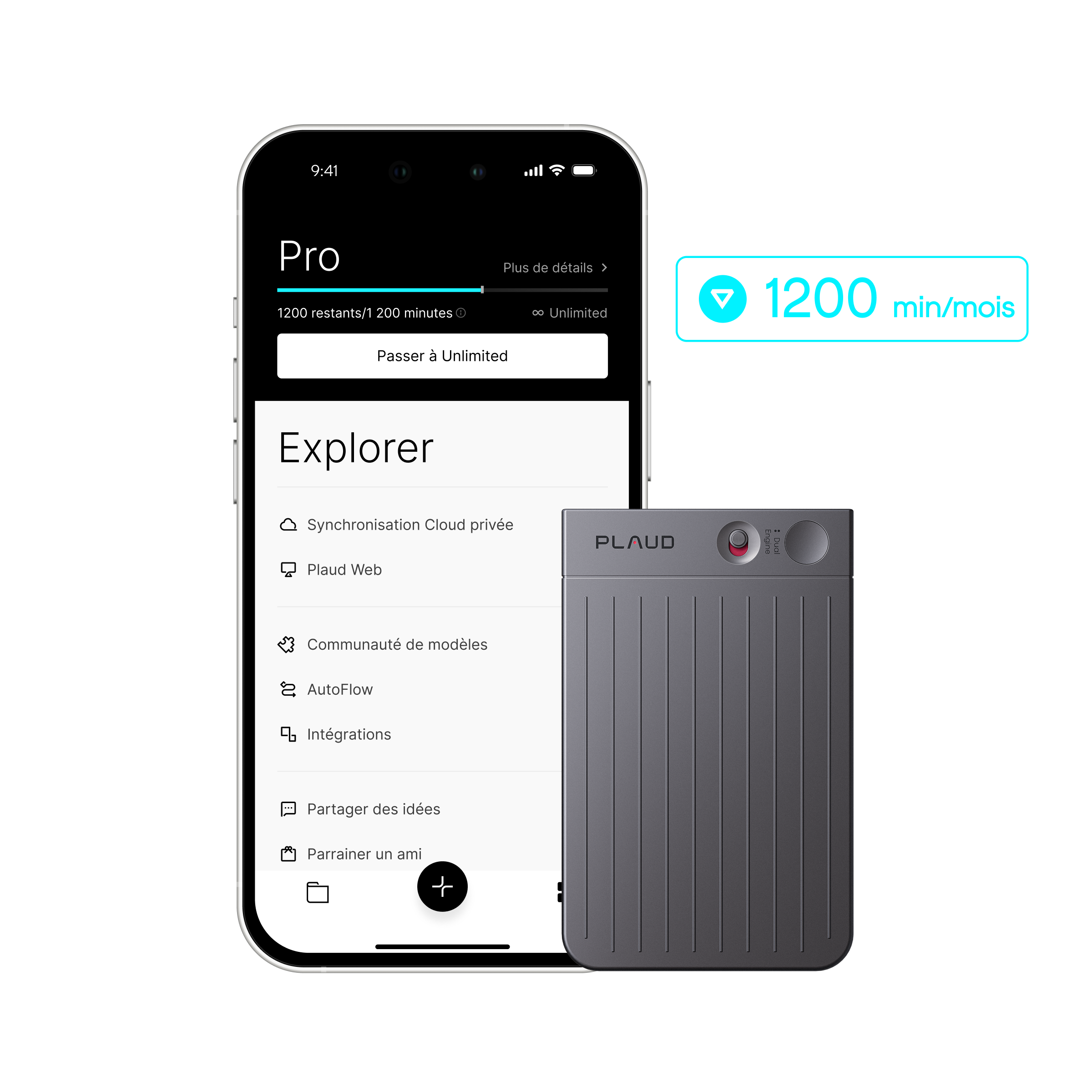 Plaud Note + Abonnement Annuel au Pro Plan IA