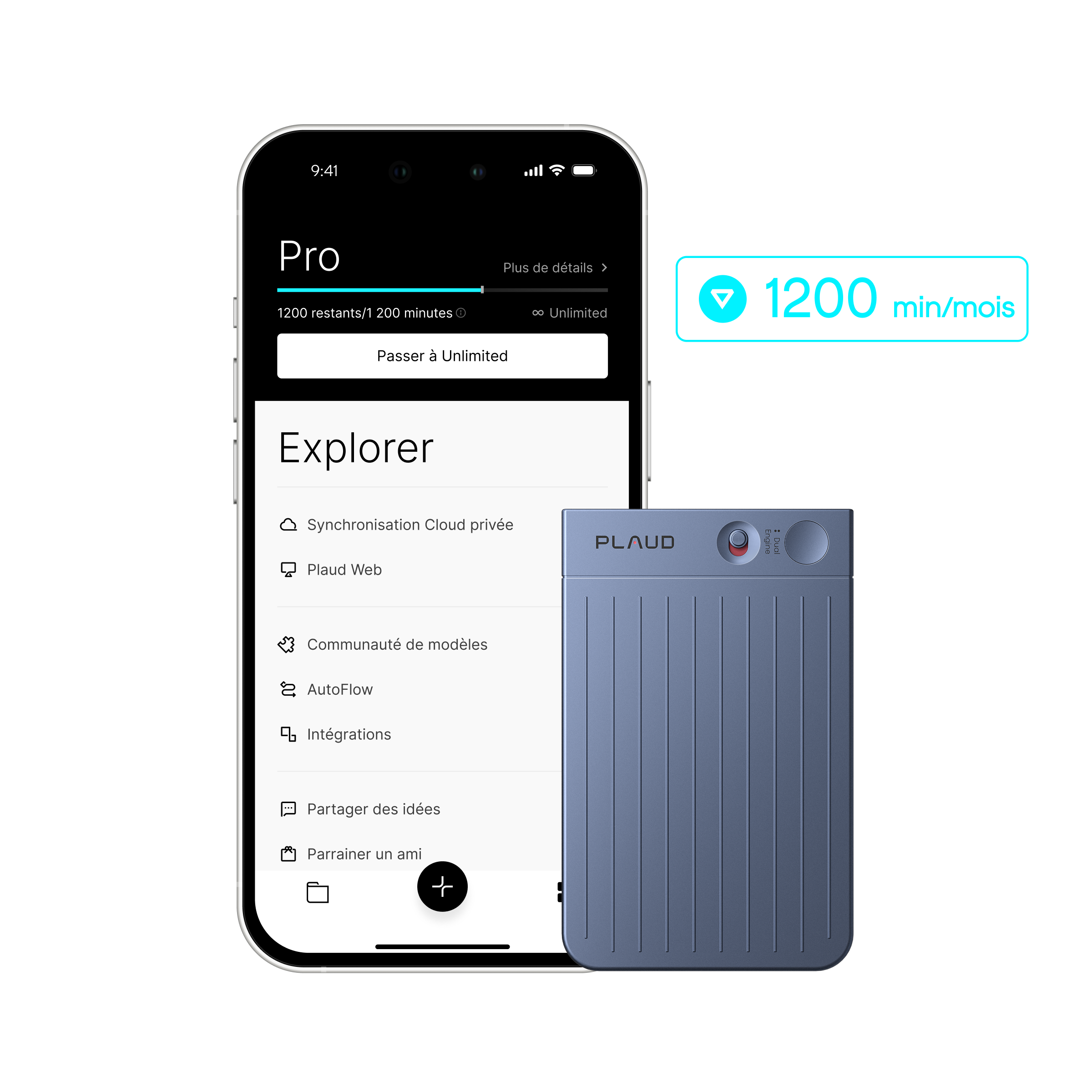 Plaud Note + Abonnement Annuel au Pro Plan IA