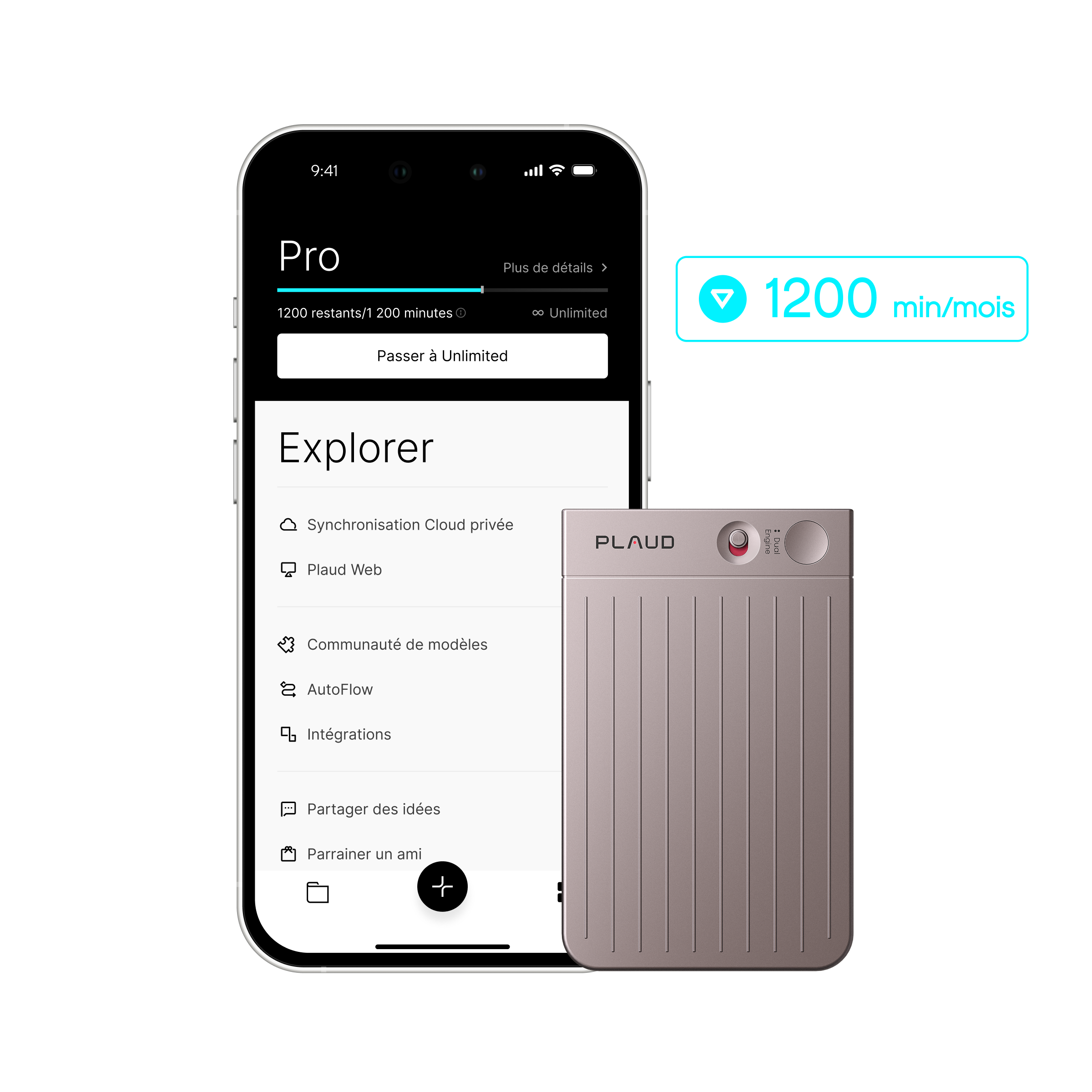 Plaud Note + Abonnement Annuel au Pro Plan IA
