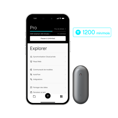 Plaud NotePin + Abonnement Annuel au Pro Plan IA