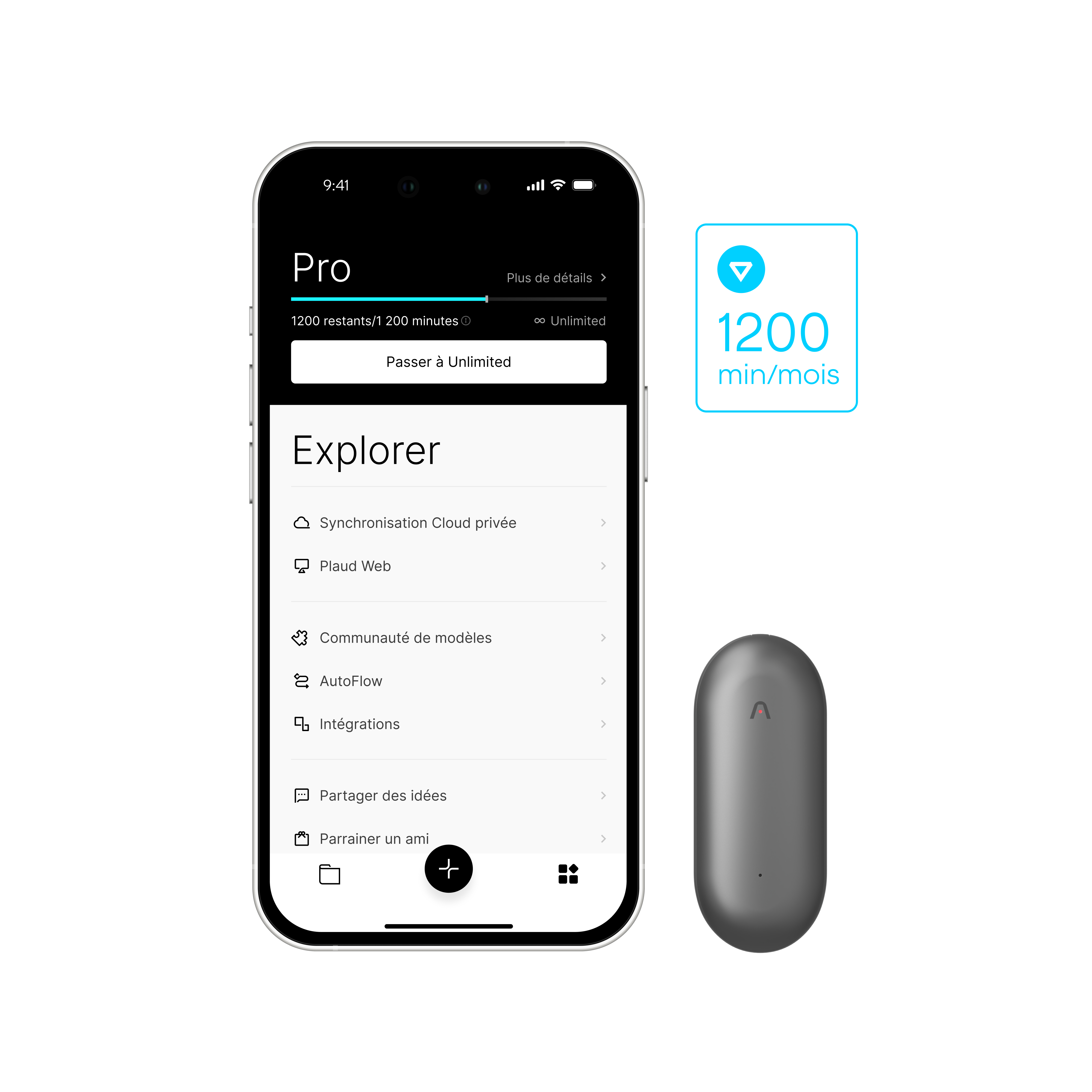 Plaud NotePin + Plaud Intelligence Pro Plan (1 an)