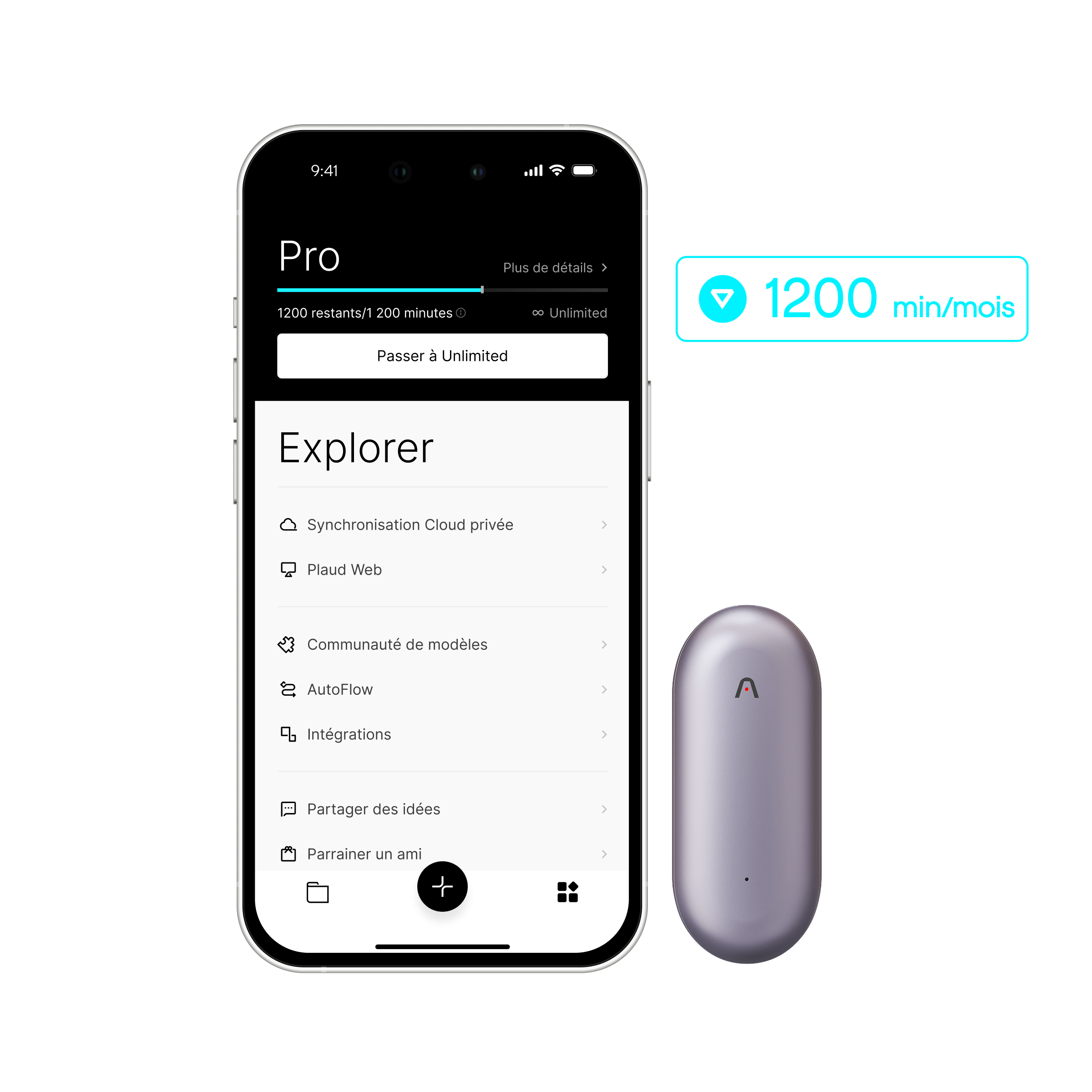 Plaud NotePin + Abonnement Annuel au Pro Plan IA