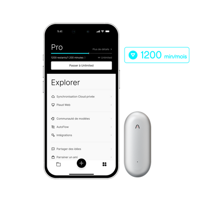 Plaud NotePin + Abonnement Annuel au Pro Plan IA