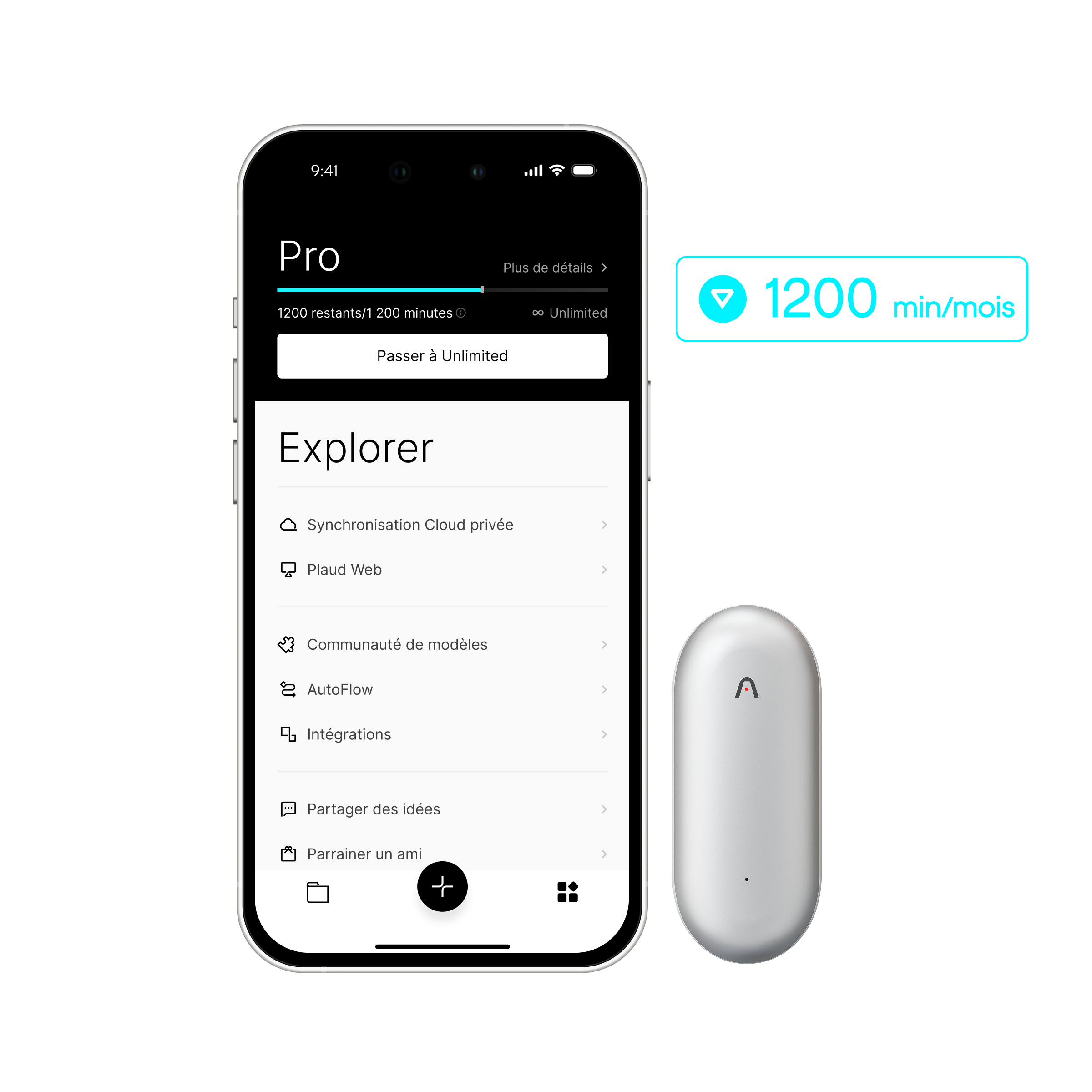 Plaud NotePin + Abonnement Annuel au Pro Plan IA