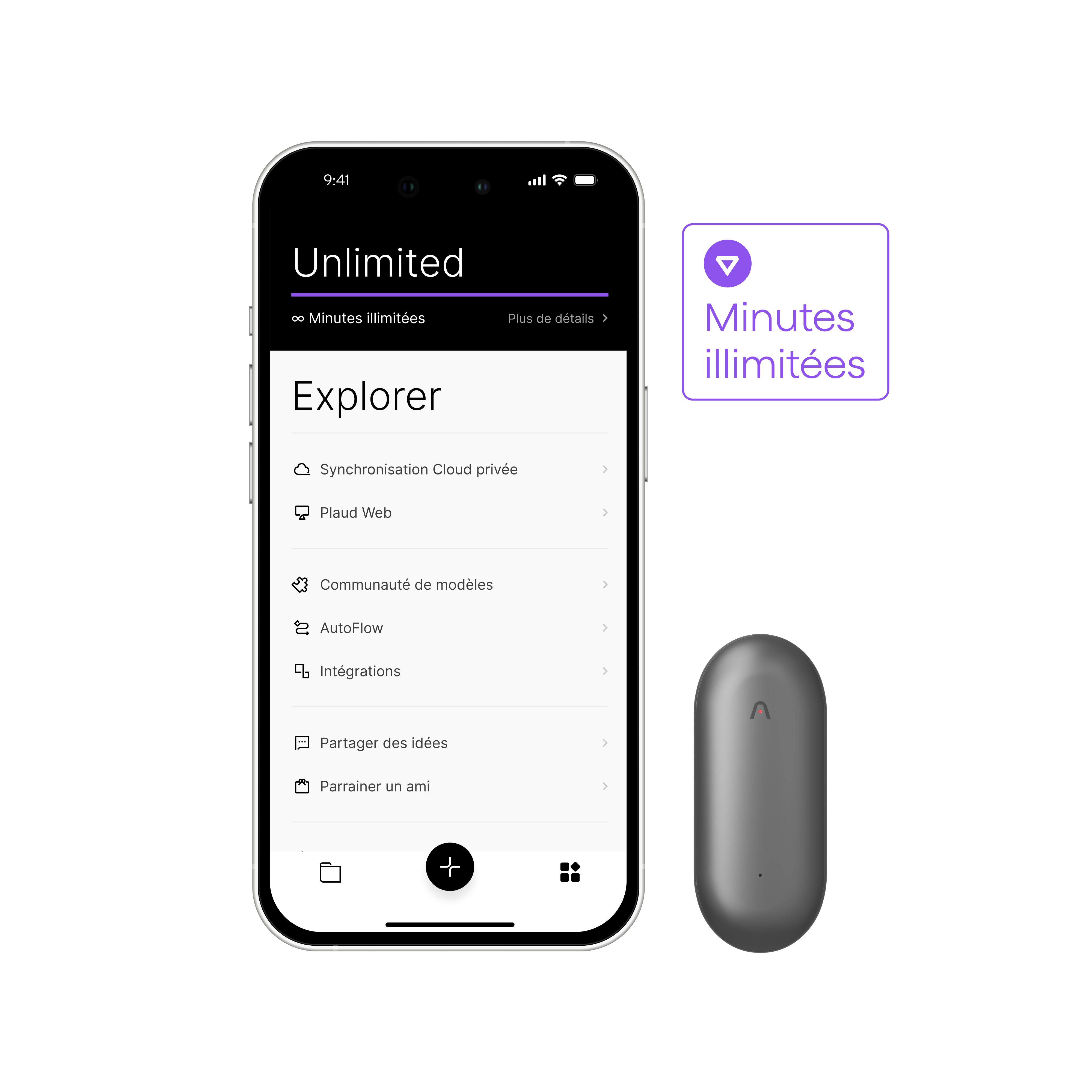 Plaud NotePin + Plaud Intelligence Unlimited Plan (1 an)