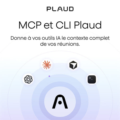 Graphique Plaud montrant le logo central entouré d'icônes d'outils IA et de CLI