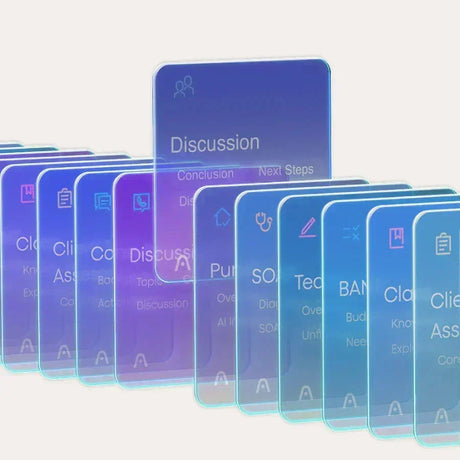 Stack of template cards including Discussion, Conclusion, and Next Steps