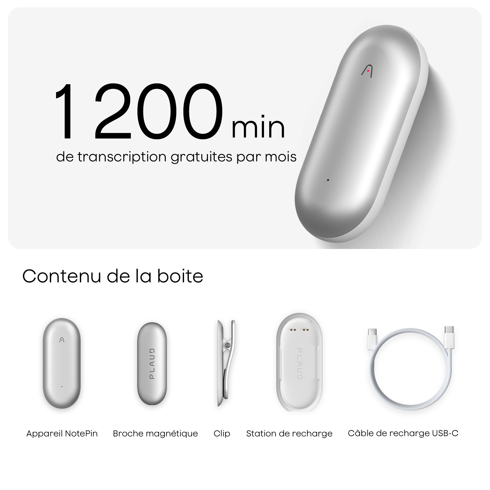 Plaud NotePin et Abonnement Annuel à l’IA Pro Plan