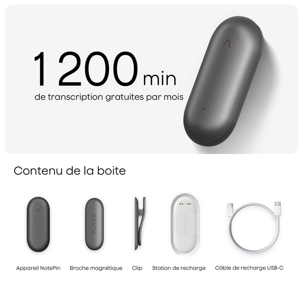 Plaud NotePin et Abonnement Annuel à l’IA Pro Plan
