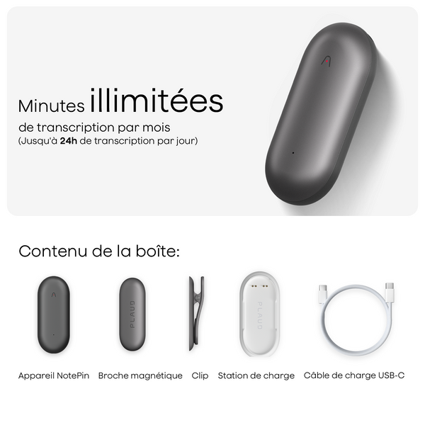 Plaud NotePin et 2 Abonnement Annuel à l’IA Plan Annuel Illimité
