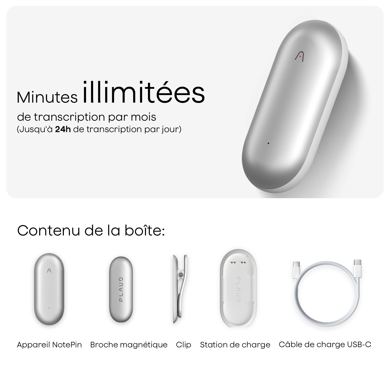 Plaud NotePin et Abonnement Annuel à l’IA Plan Annuel Illimité