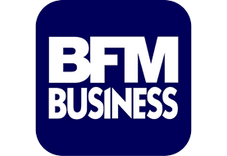 Logo de BFM Business, un carré bleu foncé avec le texte blanc "BFM BUSINESS".