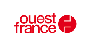 Logo Ouest France en rouge sur fond noir.