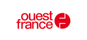 Logo Ouest France en rouge sur fond noir.