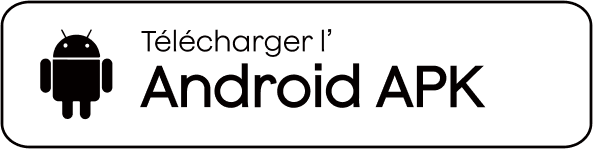 Bouton blanc avec le logo Android et le texte noir « Télécharger l'Android APK ».