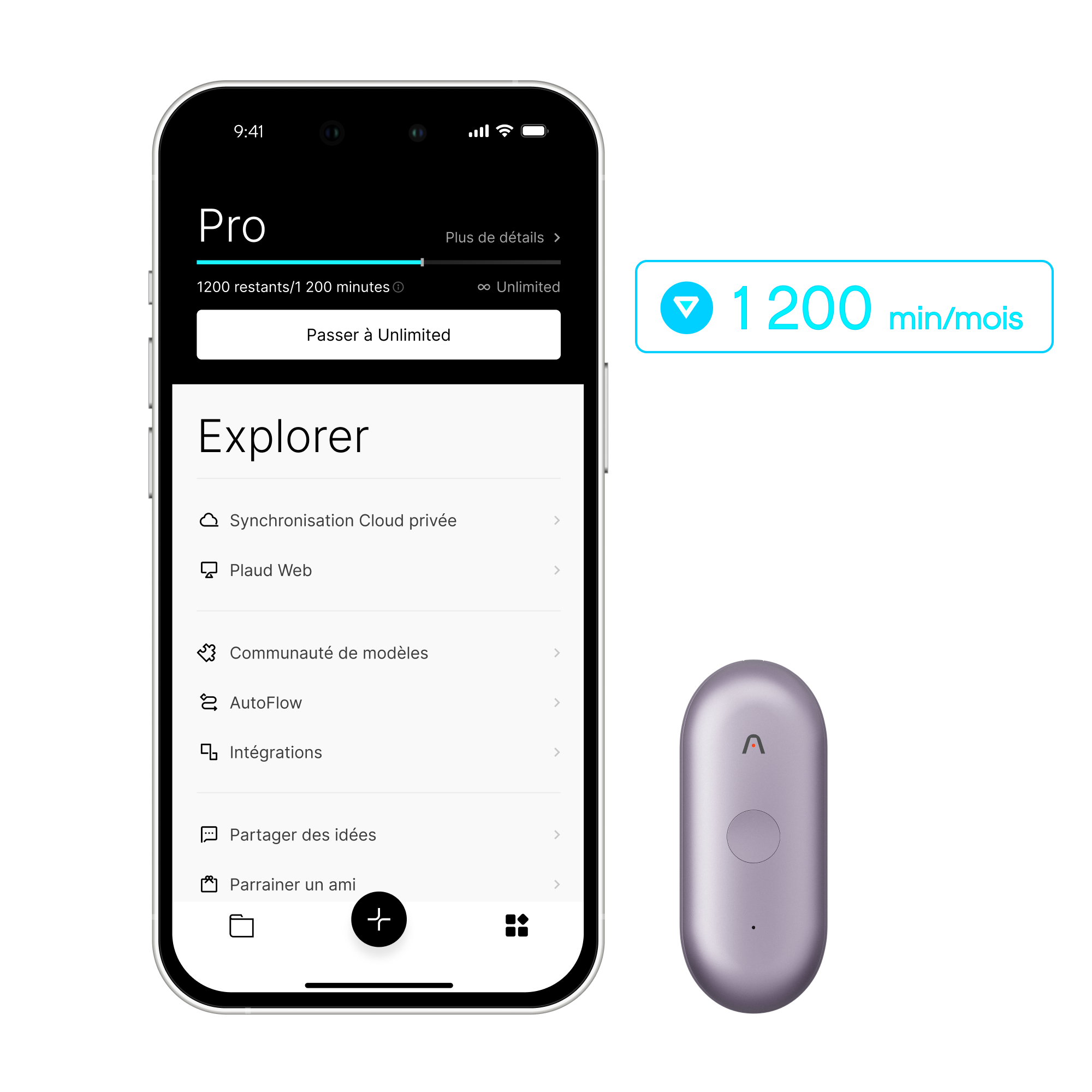 Plaud NotePin S + Plaud Intelligence Pro Plan (1 an)