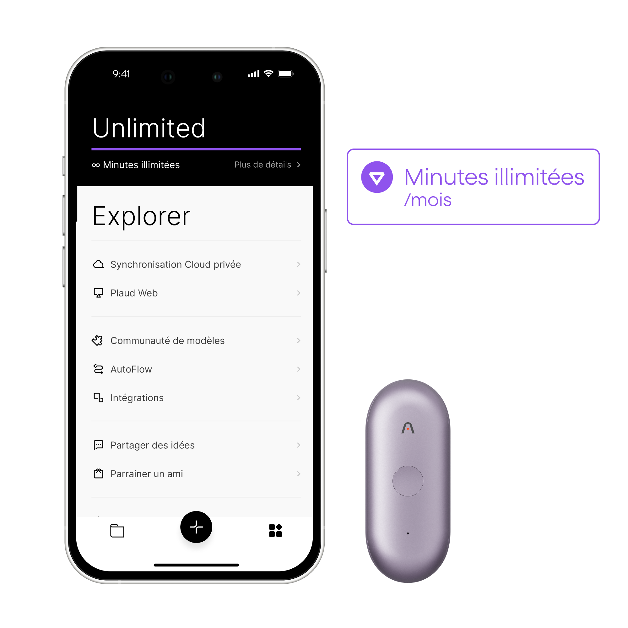 Plaud NotePin S + Plaud Intelligence Unlimited Plan (1 an)
