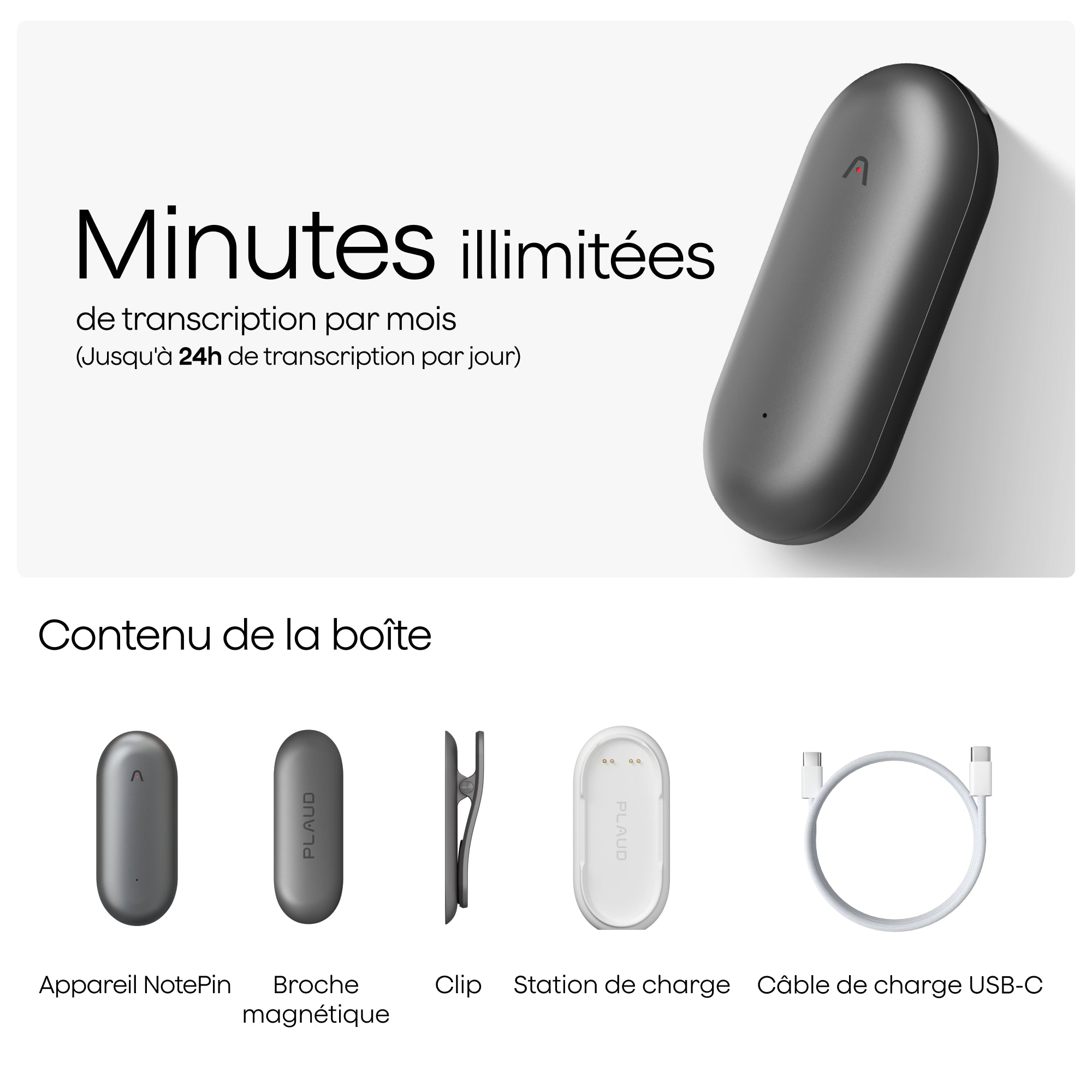 Plaud NotePin + Abonnement Annuel à l’Unlimited Plan IA