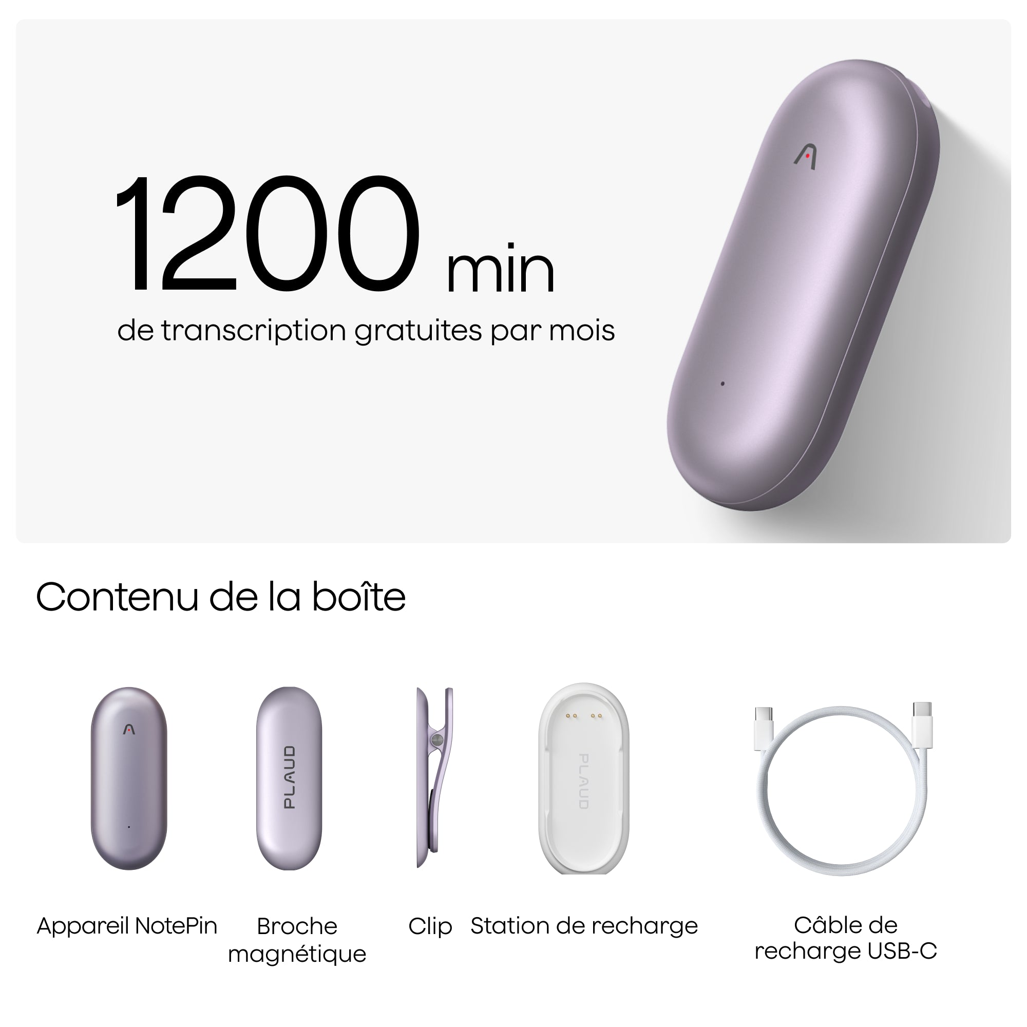 Plaud NotePin + Abonnement Annuel au Pro Plan IA