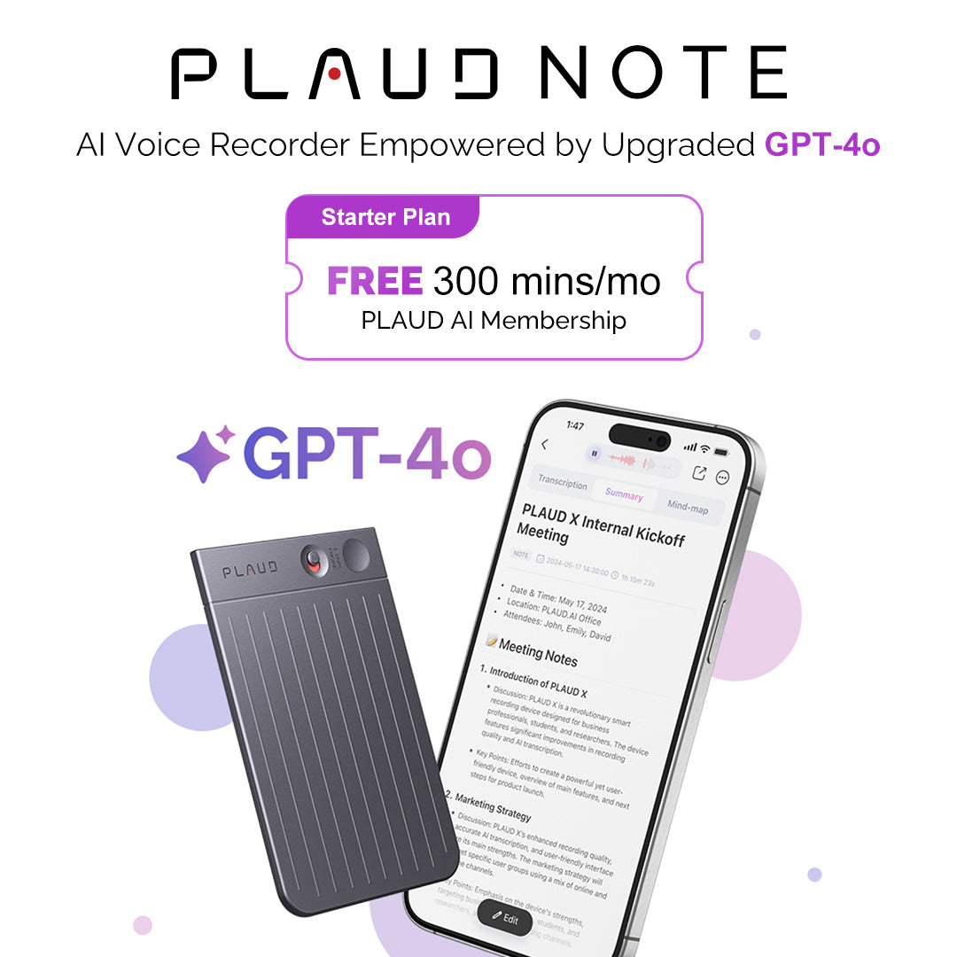 PLAUD NOTE ChatGPT 4o Empowered AI Voice Recorder & PLAUD AI Membership Free Starter Plan