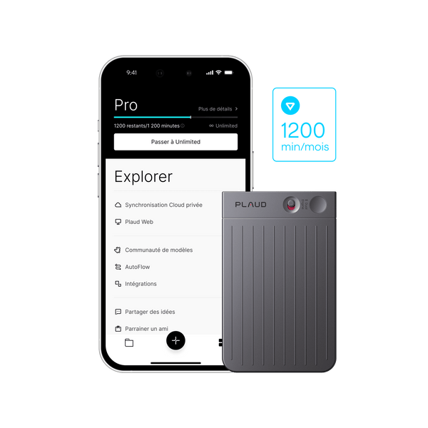 Plaud Note + Plaud Intelligence Pro Plan (1 an)