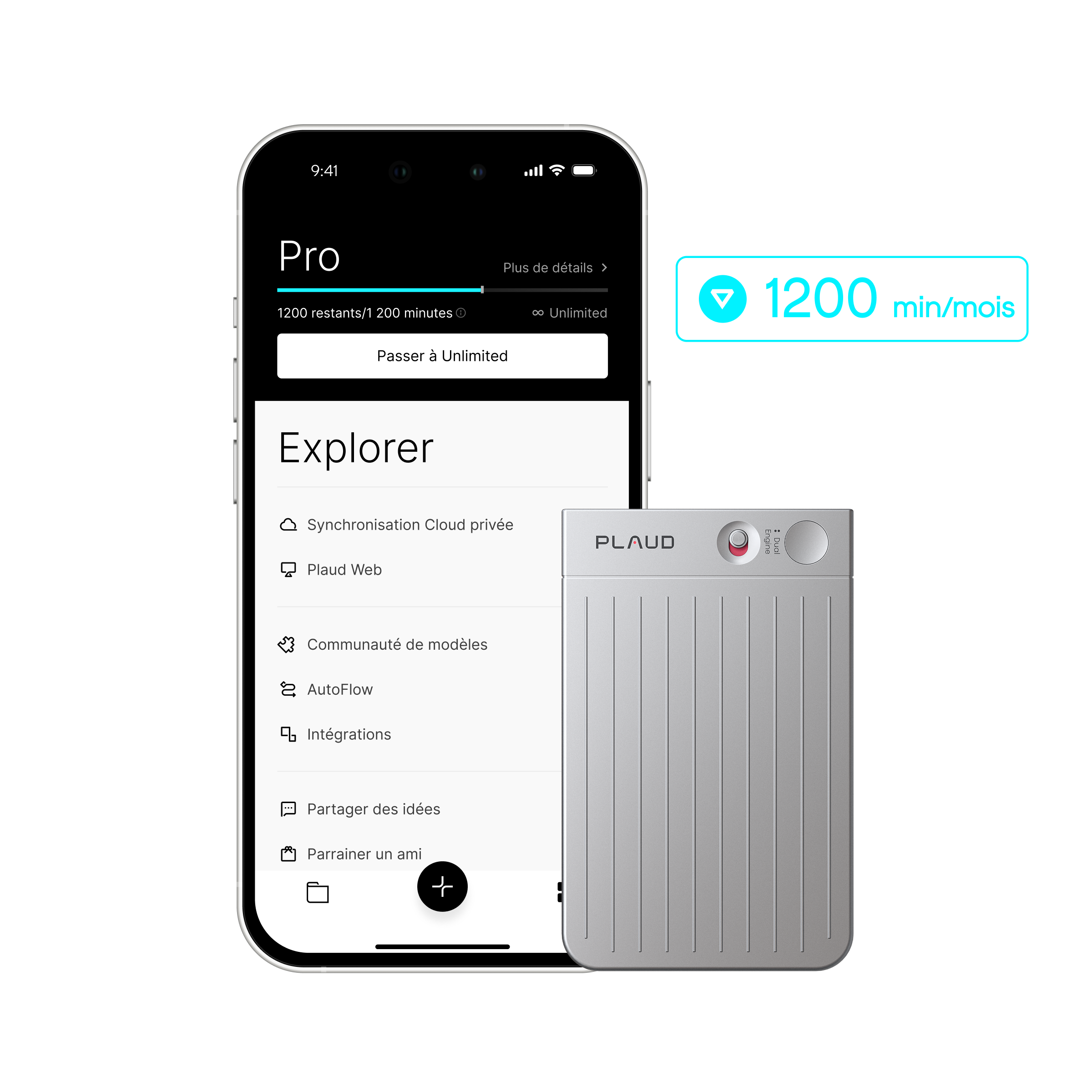 Plaud Note + Abonnement Annuel au Pro Plan IA