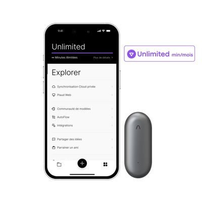 Plaud NotePin et Abonnement Annuel à l’IA Plan Annuel Illimité