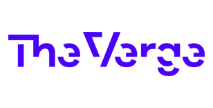 Logo violet du média technologique The Verge sur fond noir.