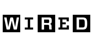 Logo noir et blanc du magazine Wired, affichant les lettres blanches du mot "WIRED" dans des carrés noirs.