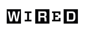 Logo de WIRED, un magazine technologique, affiché en lettres blanches sur des carrés noirs.